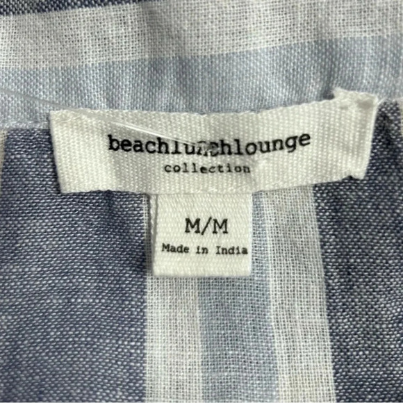 BeachLunchLounge Blue White Striped Linen Blend Tiered Short Sleeve Sundress - Picture 6 of 9